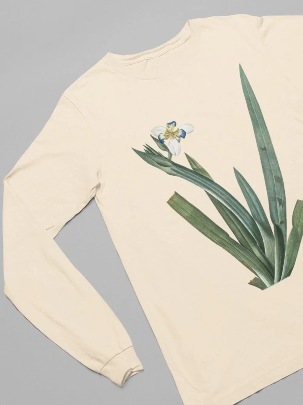 Veldt-Iris Vintage Floral Print Long Sleeve Graphic Tee T-shirt S-XXL